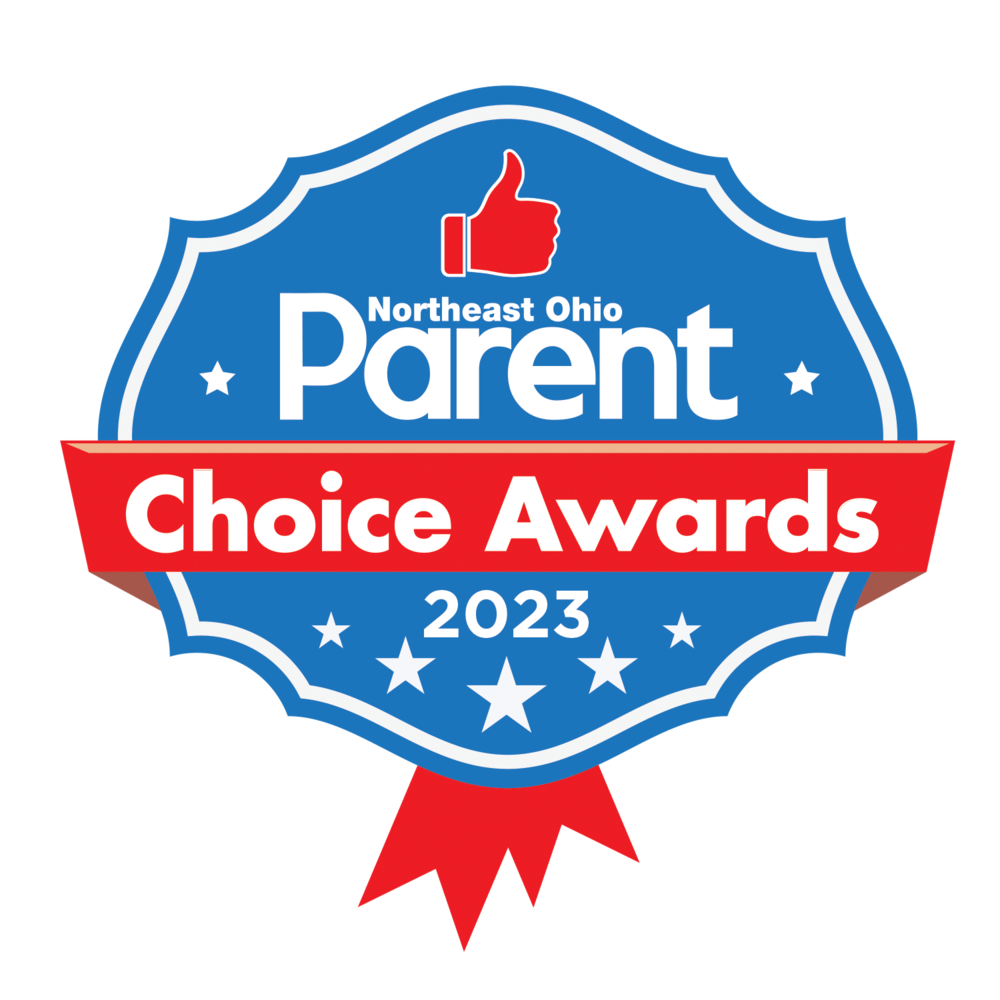 Blue & red ribbon with Parent Choice Awards 2023 in white