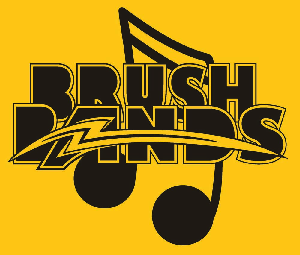 Brush Band logo with yellow background and black lettering