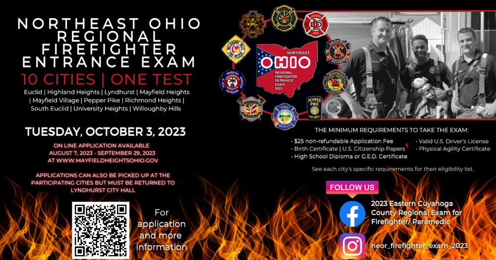 NEORF flyer with QR code, logos, and flames